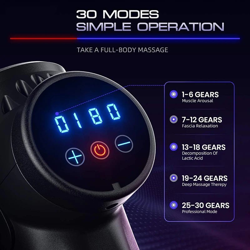 Deep Muscle Massage Gun Electric Percussion Pistol Massager for Body Neck Back Leg Fitness Tool 30 Levels